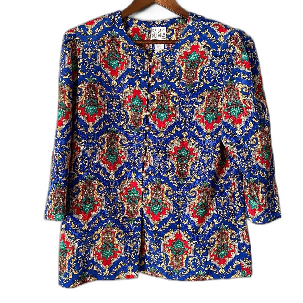 Kristy Michaels Women's Blouse14 Vintage 80's Satin Button-Down Glam Vegas